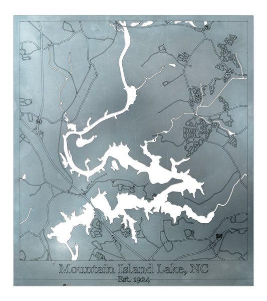 Mountain Island Lake Map Metal Sign with Roads